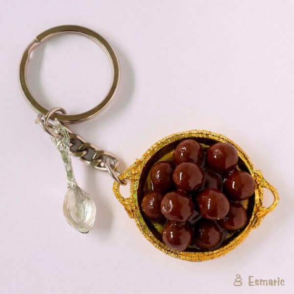 Gulab Jamun on Golden thali miniature Keyring - Image 3