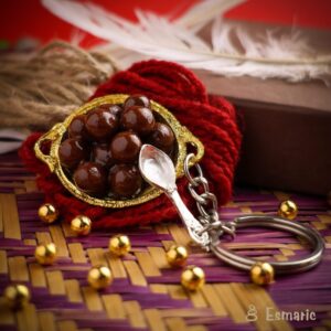 Gulab Jamun on Golden thali miniature Keyring