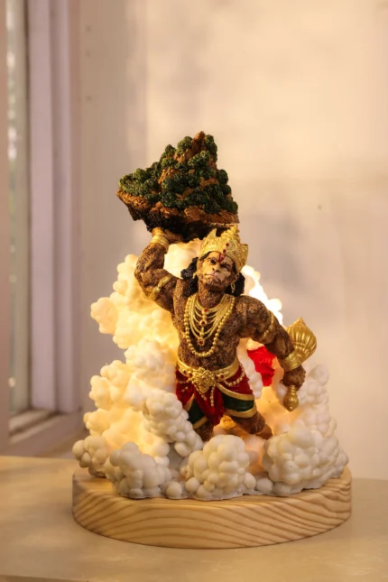 Pavan Putra Hanuman Miniature with Glowing Sanjeevani Parvat Front View