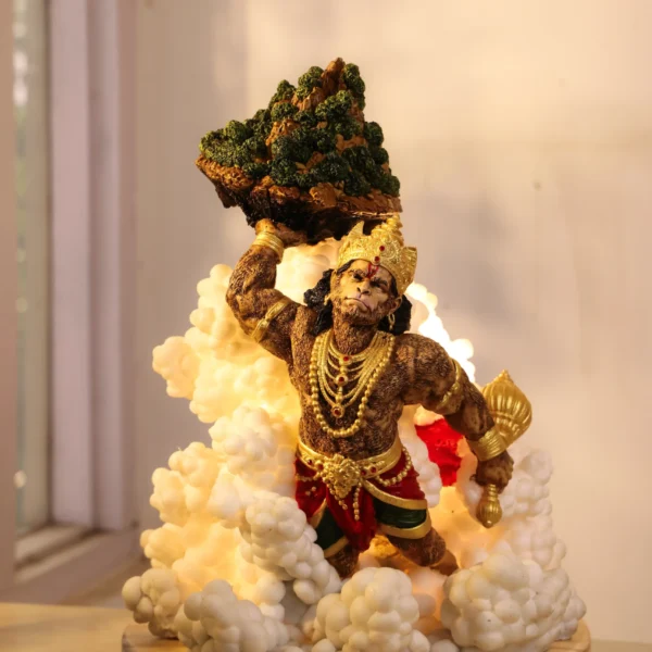 Pavan Putra Hanuman Miniature with Glowing Sanjeevani Parvat Front View